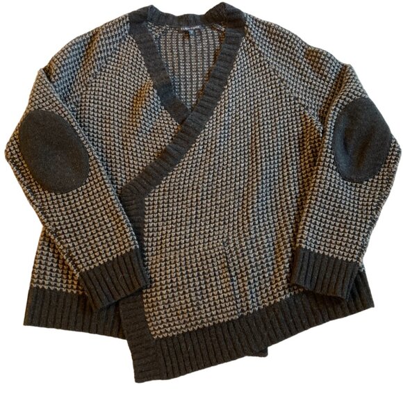 Eileen Fisher Cardigan Asymmetric Sweater Waffle Knit Black Gray  Medium - Picture 10 of 13